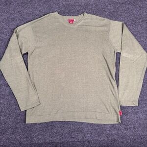 Guess Men's Large Linen Blend Knit Sweater V Neck Pullover Olive Green VTG SOFT